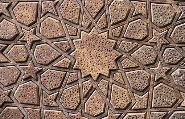 Detalj Trädörr Med Traditionell Islamisk Prydnad Träfönsterlucka Med Antikt Iranskt — Stockfoto