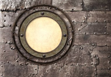 Yatay arkaplan metalik yuvarlak çerçeve eski makine dişlileri ve eski dişli dişli. Şablon oluşturun. Uzayı metin için kopyala. Steampunk ve mekanik tasarım için kullanılabilir