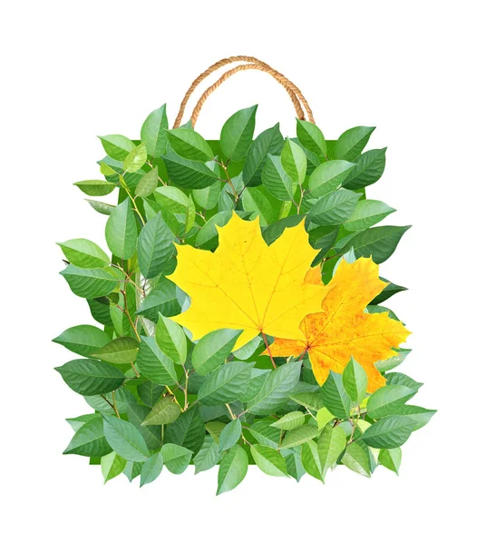 Responsible Consumption Shopping Bag Made Green Yellow Maple Leaves Changing — Stock Photo, Image