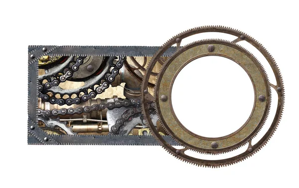 Metallic Ronde Frame Met Vintage Metalen Details Gear Retro Klinknagels — Stockfoto