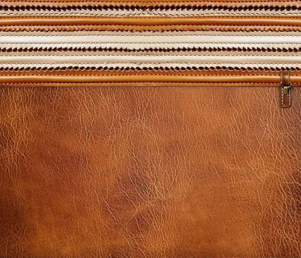 Brauner Lederhintergrund Mit Gestreiftem Rand Hellbraune Und Beige Farbe Rindsleder — Stockfoto