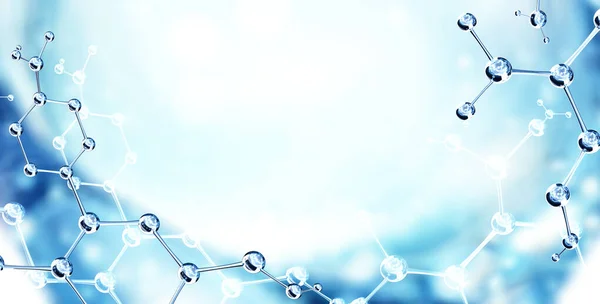 Horizontal Banner Model Abstract Molecular Structure Background Blue Color Glass — Stock fotografie