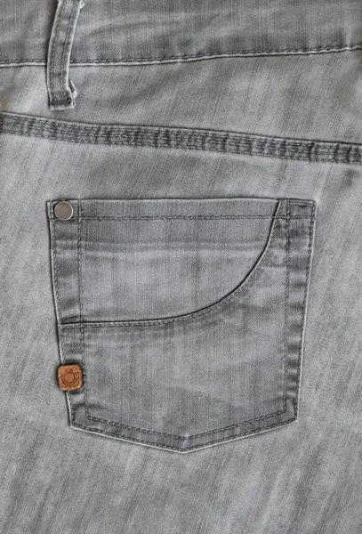 Kieszeń Dżinsów Szarego Koloru Pionowe Tło Jeansową Fakturą Koloru Szarego — Zdjęcie stockowe