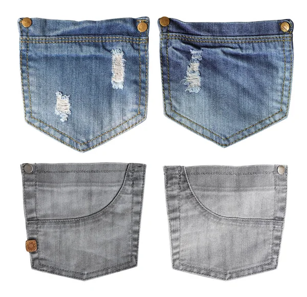Set Ripped Jeans Pocket Indigo Color Denim Pocket Grey Color — Stock Photo, Image