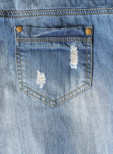 Ripped Jeans Pocket Indigo Color Vertical Background Denim Texture Blue — Stock Photo, Image