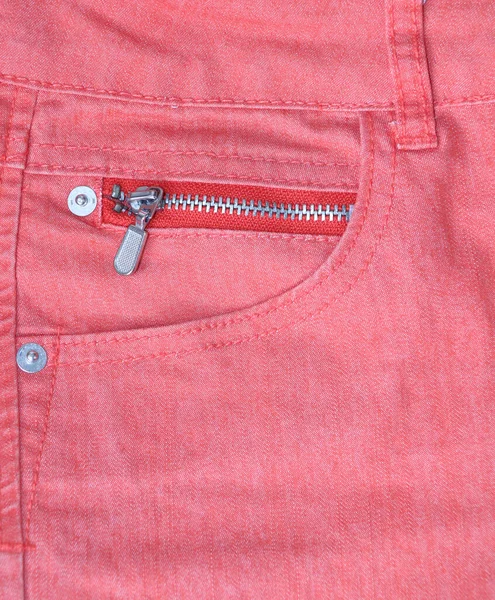Jeans Pocket Pink Color Vertical Background Denim Texture Coral Color — Stock Photo, Image