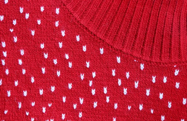Maglione Lana Dalla Texture Colore Rosso Con Pois Bianchi Materiale — Foto Stock