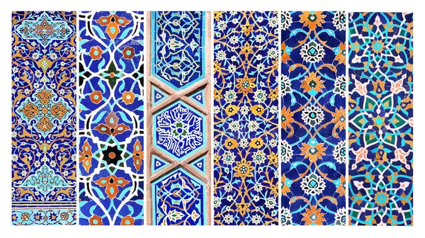 Çiçekli Geometrik Süslemeli Antik Mozaik Duvarların Detaylarını Içeren Dikey Yatay — Stok fotoğraf