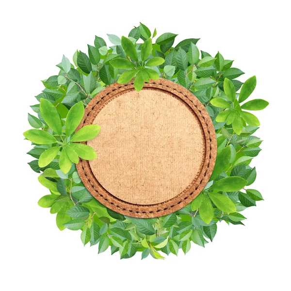 Odpowiedzialna Konsumpcja Koło Wykonane Zielonych Liści Okrągłej Etykiety Korka Przyjazny — Zdjęcie stockowe