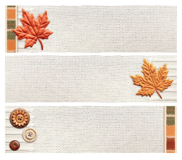 Conjunto Banner Temporada Outono Com Textura Suéter Branca Sentiu Decoração — Fotografia de Stock