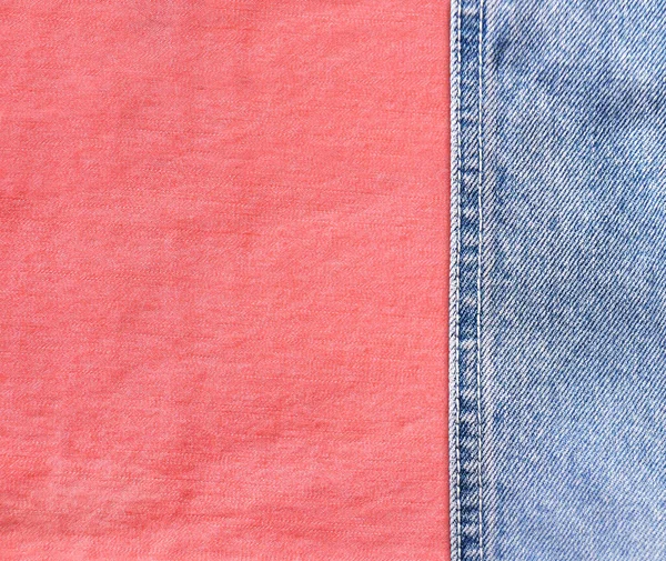 Bordures Denim Bleu Avec Une Couture Une Texture Coton Corail — Photo