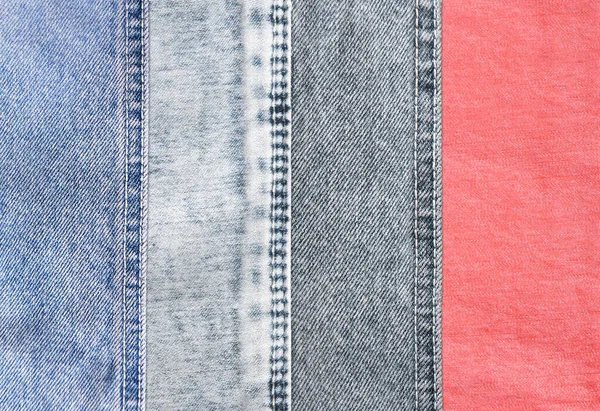 Horizontal Vertical Background Denim Patches Light Grey Blue Coral Colors — Stock Photo, Image