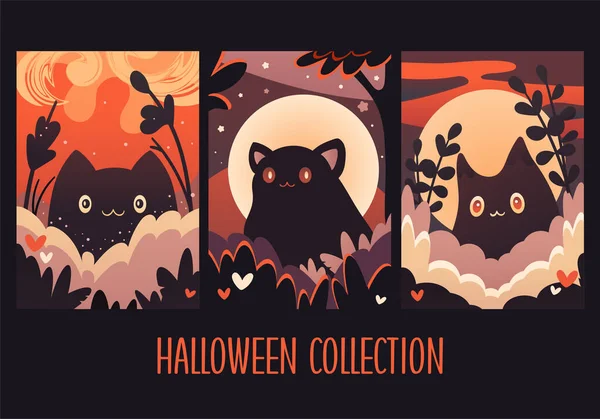 Set Halloween Eye Catching Card Banner Background Flyer Placard Cute — Stock Vector