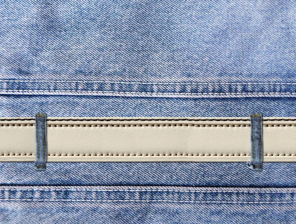 Blue Denim Background Leather Belt Ivory Color Horizontal Vertical Backdrop — Stock Photo, Image