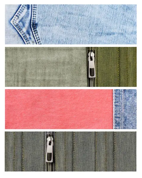 Set Horizontal Banners Denim Jeans Fabric Texture Blue Gray Coral — Stock Photo, Image