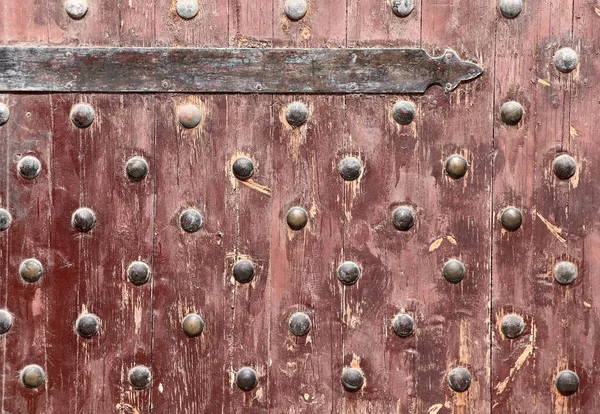 Detail Old Wooden Gate Leaf Part Ancient Wood Door Metal — Stock Photo, Image