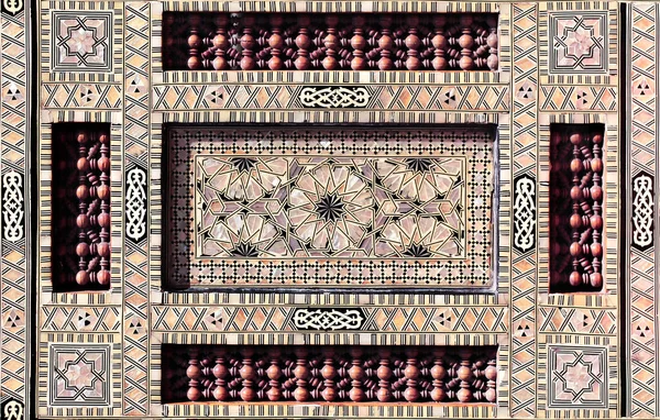 Detail Ancient Mosaic Window Shutter Mother Pearl Wood Ornaments Horizontal — Stock Photo, Image