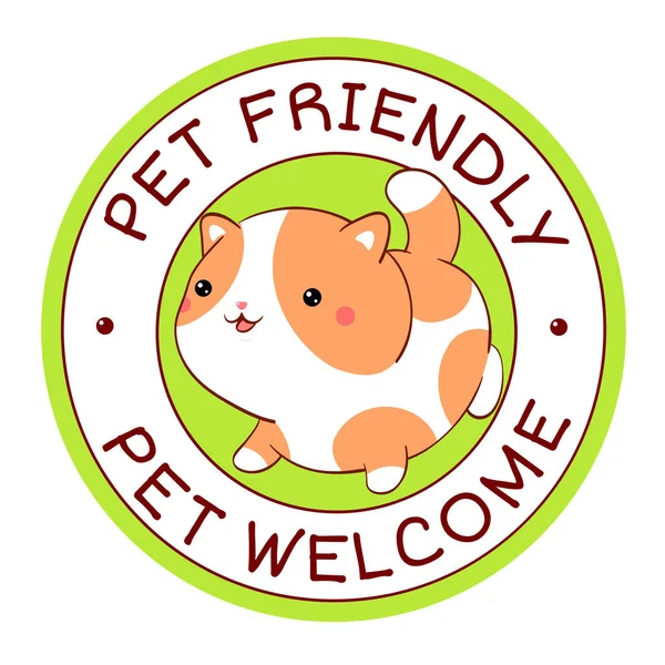 Pet Friendly Vector Label Stamp Sticker Pet Friendly Text Kawaii — Stock Vector