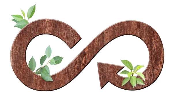Symbol Kruhové Ekonomiky Dřeva Listy Udržitelný Rozvoj Strategického Přístupu Nulovému — Stock fotografie
