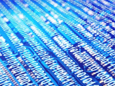 Yatay fütüristik arka plan, ikili kod ve soyut devre kartı. Küresel iletişim, siber teknoloji ve ağ kurma kavramı. 3d hazırlayıcı