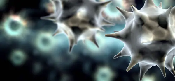 Горизонтальное Вертикальное Знамя Патогенными Бактериями Вирусами Вирус Микроскопом Быстрое Размножение — стоковое фото