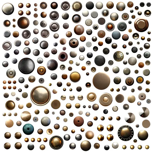 Big Set Different Metal Buttons Vintage Fashion Accessories Collection Metallic — Stock Photo, Image