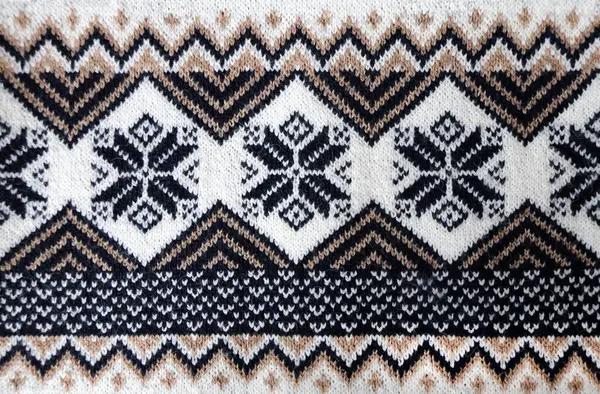 Wol Trui Textuur Met Decoratieve Ornament Van Witte Zwarte Lichtbruine — Stockfoto