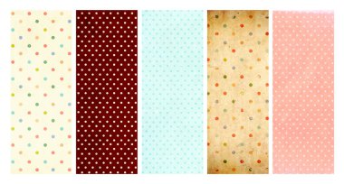 Eski kağıt desenli ve noktalı dikey veya yatay retro pankartlar. Grunge kağıt malzeme ve puantiyeli antika arkaplan koleksiyonu. Metin için alanı kopyala