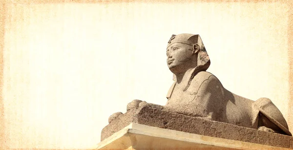 Fond Grunge Avec Texture Papier Statue Sphinx Bannière Horizontale Avec — Photo