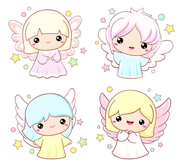 Cute Cartoon Christmas Angels Set Collection Easter Angel Kawaii Style — Stock Vector