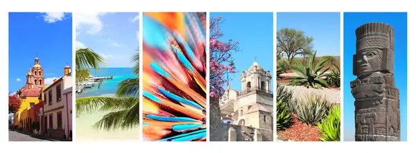Collection Vertical Banners Famous Landmarks Mexico Cathedral Puebla Historic Medieval — Stock Photo, Image