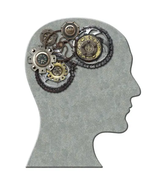 Steampunk Stili Metal Insan Kafası Teçhizattan Yapılmış Beyin Metalik Insan — Stok fotoğraf