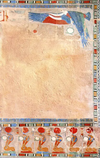 Vertikal Bakgrund Med Antika Egyptiska Färgglada Väggmålning Och Stuckatur Vägg — Stockfoto