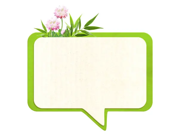 Comic Speech Bubble Recycled Material Flower Leaves Sustainable Development Strategy — Stock Photo, Image