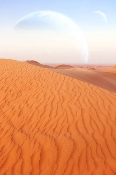 Fantastic Scenic Sand Desert Planets Sky Beautiful Landscape Red Sand — Stock Photo, Image
