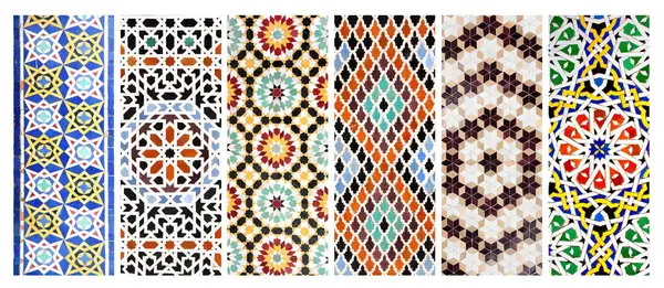 Sada Vertikálních Nebo Horizontálních Bannerů Detailem Starobylých Mozaikových Stěn Květinovými — Stock fotografie