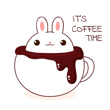 Kare retro kart, içinde Kawaii tarzı şirin bir hayvan var. İçinde küçük sevimli bir tavşan olan eski tarz bir kart. Tişört baskısı, çıkartma, tebrik kartı tasarımı için kullanılabilir.