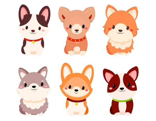 Set Simpatici Cani Cartone Animato Collezione Baby Avatar Con Cucciolo — Vettoriale Stock