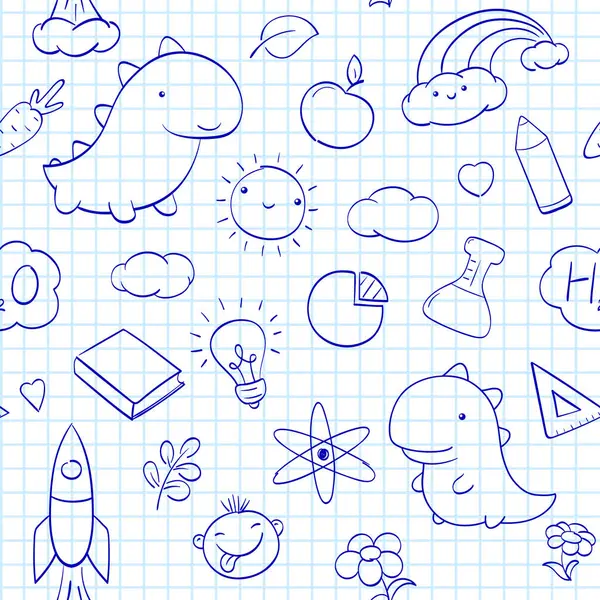 Back School Seamless Pattern Cute Hand Drawn Sketches Endless Pattern — Stock Vector