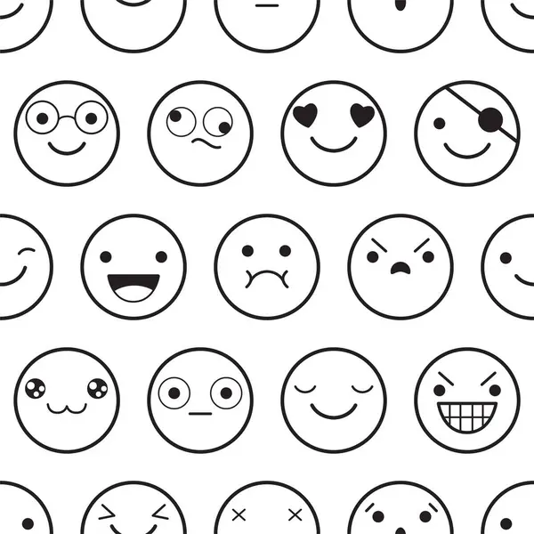 Patrón Blanco Negro Monocromo Sin Costuras Con Emoticonos Emoji Enfrenta — Archivo Imágenes Vectoriales