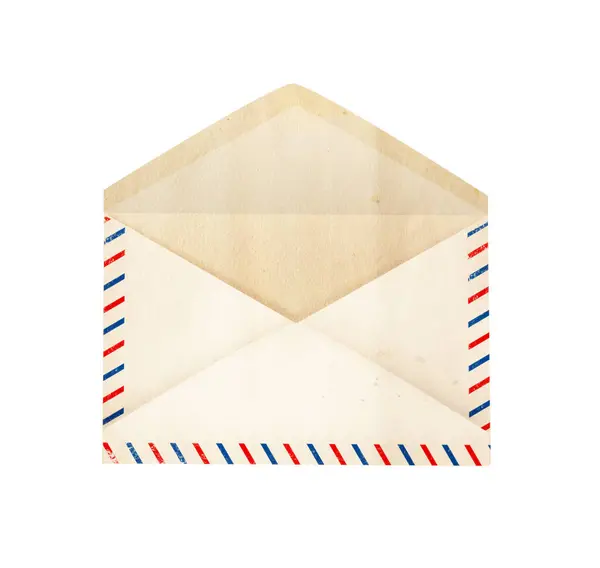 Vista Fonte Envelope Papel Carta Aberta Vintage Envelhecido Branco Com — Fotografia de Stock