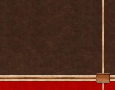 Kahverengi ve kırmızı renklerin yatay ya da dikey deri arka planı, dekoratif deri süslemeler ve boş etiketler. Sığır derisi desenli ve deri etiketli dekoratif bir fon. Metin için alanı kopyala