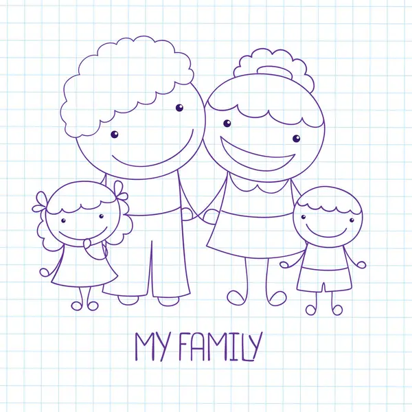 Esboço Estilo Doodle Com Família Feliz Família Alegre Mãe Pai — Vetor de Stock