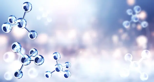 Horizontal Banner Model Abstract Molecular Structure Background Blue Color Glass — ストック写真