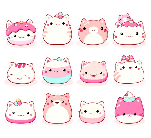 一套传统的中国动物形状的包子 收集卡瓦伊风格的可爱猫形亚洲甜点 可用于T恤衫印刷 贺卡等 矢量说明Eps8 — 图库矢量图片#