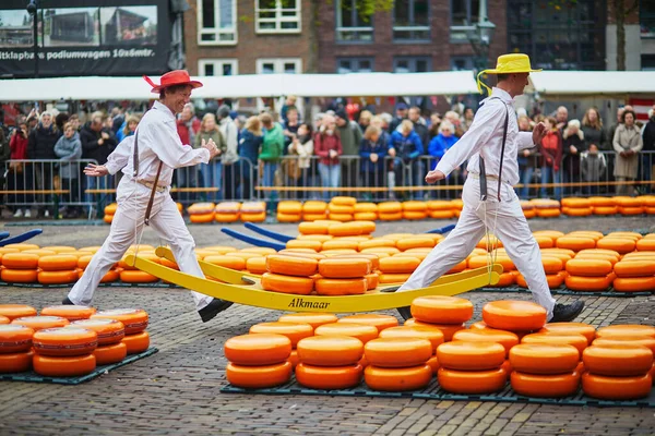 Alkmaar Netherlands April 2022 Cheese Carriers Walking Cheeses Famous Dutch — Stock Fotó