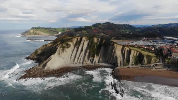 Aerial Drone View Famous Flysch Zumaia Basque Country Spain Flysch — 비디오