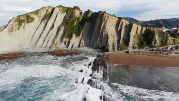 Aerial Drone View Famous Flysch Zumaia Basque Country Spain Flysch — Vídeo de Stock