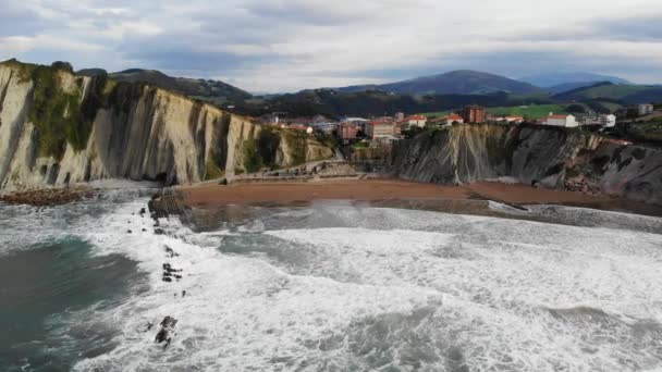 Aerial Drone View Famous Flysch Zumaia Basque Country Spain Flysch — Vídeos de Stock