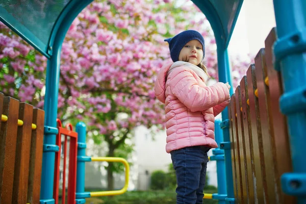 Happy Years Old Girl Playing Playground Paris France Adorable Preschooler — Foto de Stock